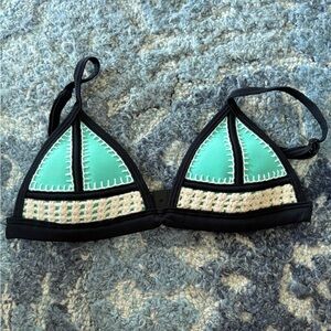 Black and Teal Triangl Bikini Top